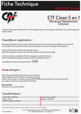 Carburant et transfert - Additifs - ETF CLEAN entretien diesel