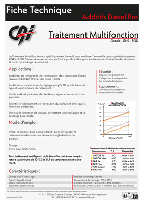 Carburant et transfert - Additifs - TRAITEMENT MULTIFONCTION 1L